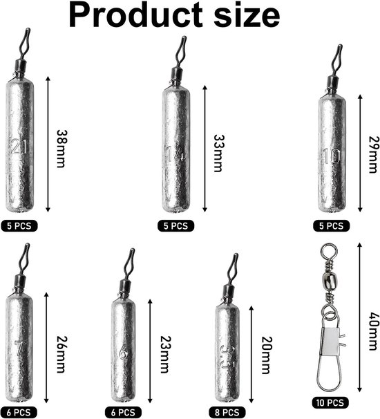 Dailygoods- Visgewichten 35 Stuks - Drop Shot - Hengel Wervels - Zinker - Visaccessoires - Duurzaam Materiaal - Vislood van Dailygoods — afbeelding 3