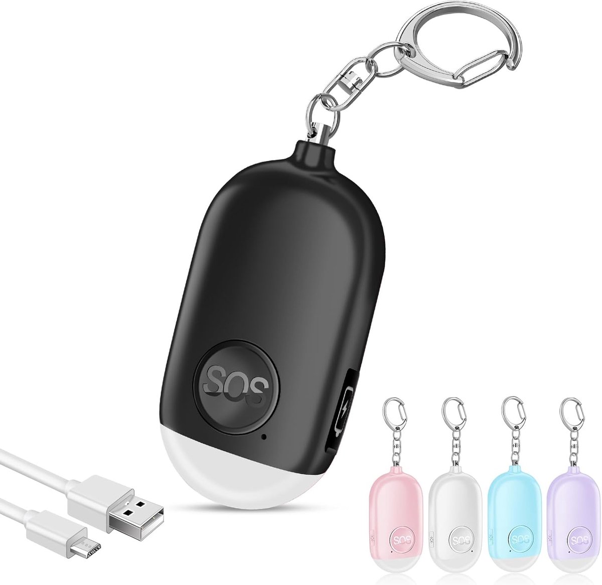 Persoonlijk Alarm - Noodalarm Sleutelhanger - Veiligheid Onderweg - 130dB Sirene LED - 150 Meter Bereik - Zwart