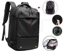 CarryQuest® - Zen Pro Vacuüm Rugzak 60L - Handbagage Rugzak met Vacuum Compressie - Vacuum Backpack met Ingebouwde Pomp - Laptopvak 17 inch - USB-C - Waterafstotend - Zwart