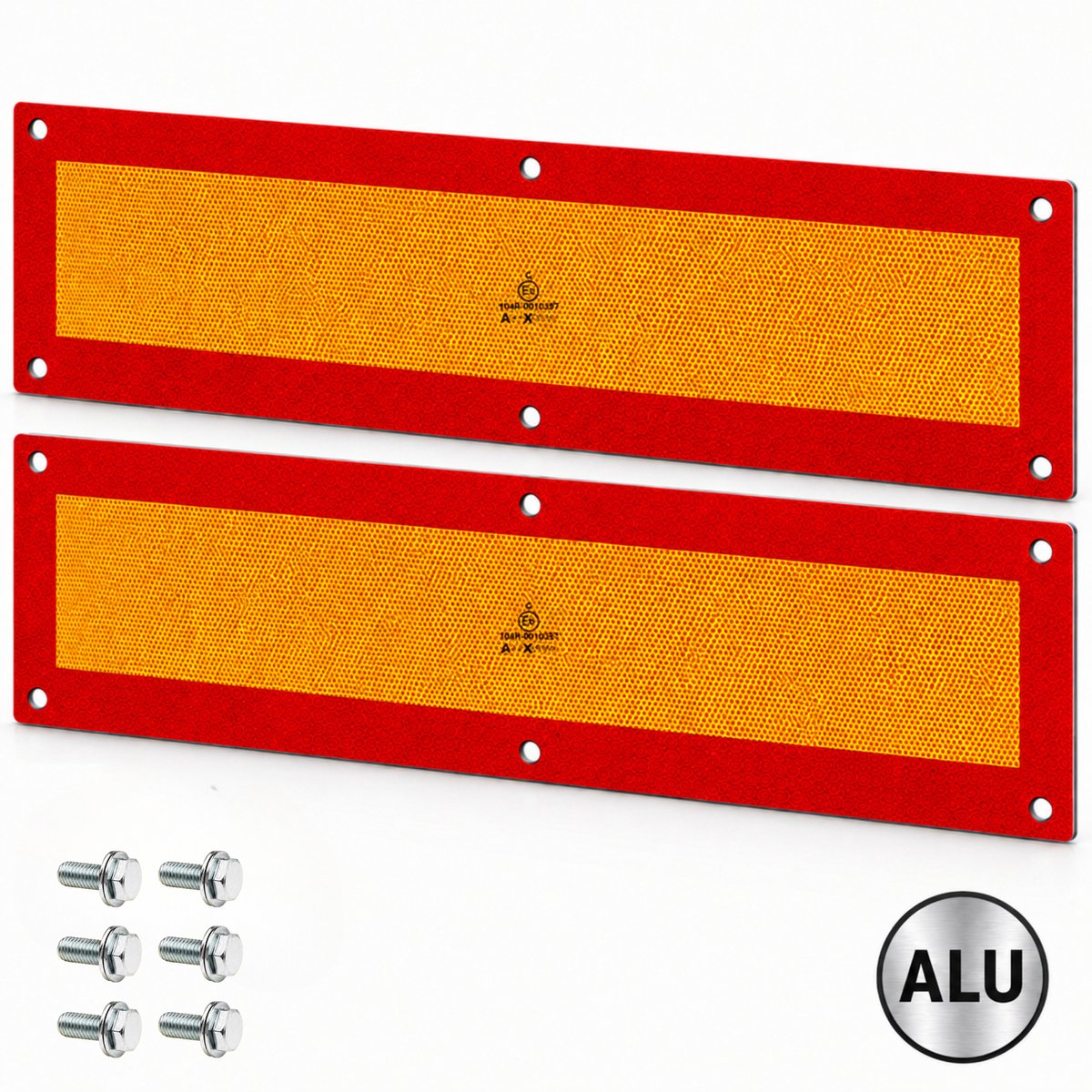 AutoXtreme ECE-70 Reflectormarkering Aluminium – Set van 2 – 565x195mm – E8-gecertificeerd – Vrachtwagen, Aanhanger & Caravan – TÜV SÜD