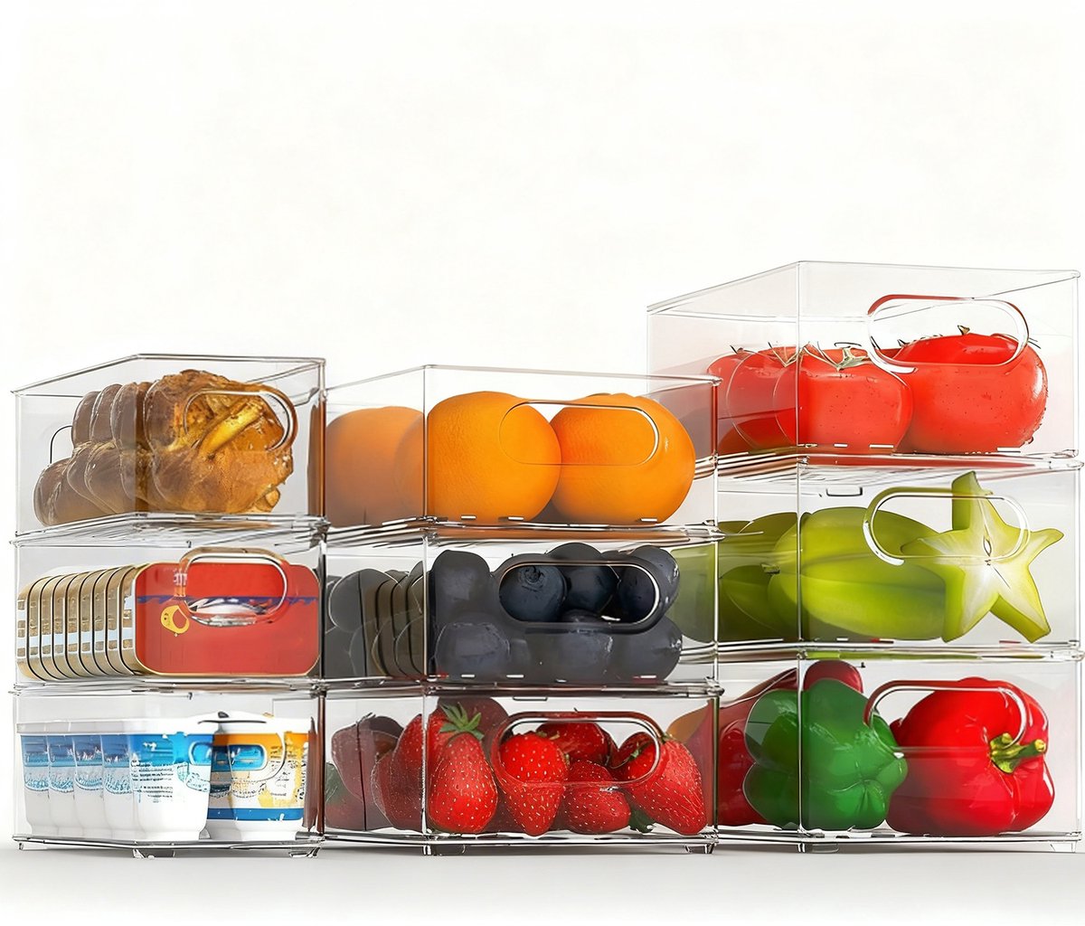 9-delige Koelkast Organizer Set Transparant - Vershoudbakjes voor Koelkast en Vriezer - Kunststof Bewaardozen voor Groente Fruit en Voedselopslag - Stapelbare Keuken Opbergboxen
