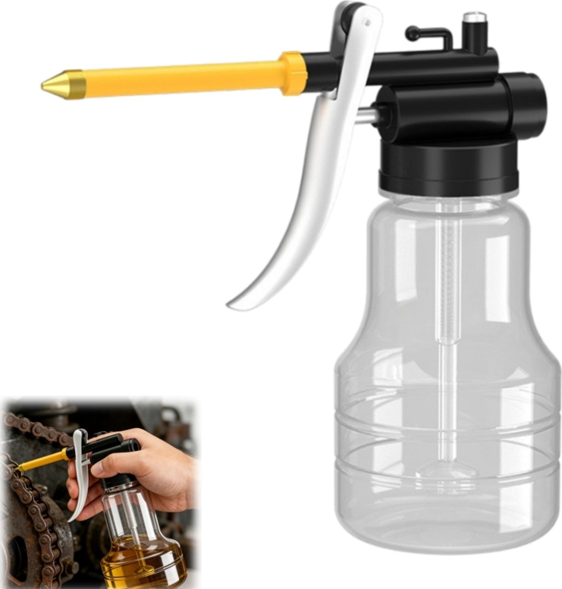 Hogedruk oliespuit - Oliekan - Drukspuit - Smeermiddelreservoir - Oliespuit - Geschikt voor machineonderhoud - Lagers - Onderhoud van apparaten - Transparant - 7*16 cm - 250 ml