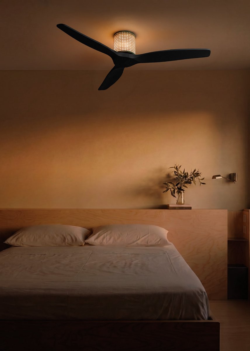 CREATE - Plafondventilator stil 40W (Ø132cm) - Sfeerlicht LED - Afstandsbediening - 6 snelheden - Programmeerbaar - WIND CALM CUSTOM RATTAN