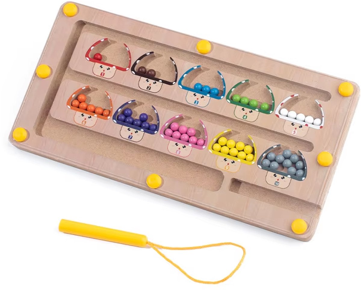 Kinderspeelgoed, 2-In-1 Magnetisch Houten Kleur- En Cijferlabyrint Met Tekenbord, Voor Kleursortering, Tellen En Matching-Spelletjes.