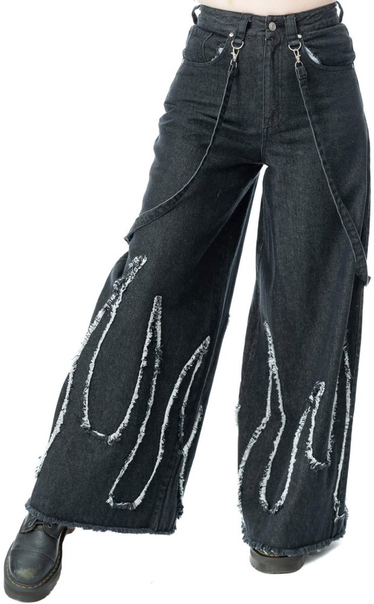 Heartless - Ablaze Jeans Stonewash Wijde broek - 34/34 inch - Zwart