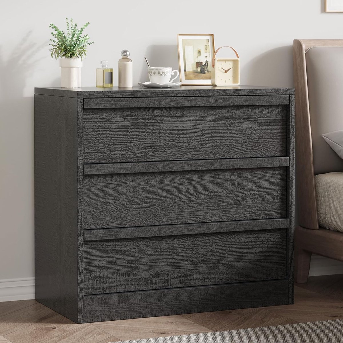 Modern Ladenkast met 3 Laden - Houten Bijzettafel - Commode Kast met Anti-Kantelsysteem - Zwart - 75 x 40 x 77.5 cm