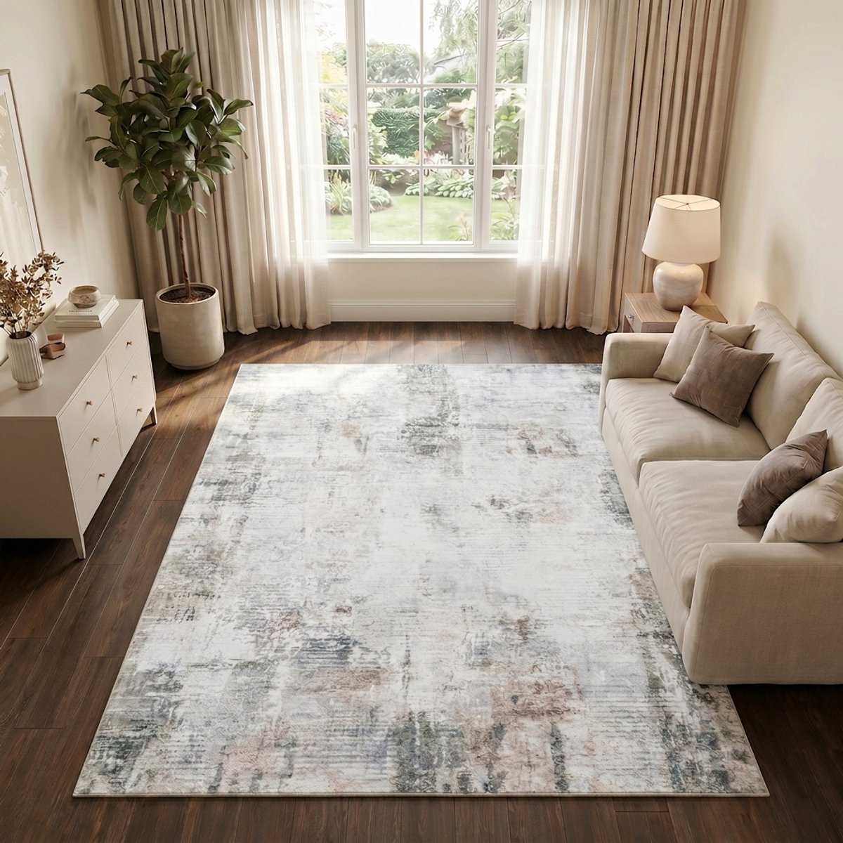 TAPISO Venezia Vloerkleed Woonkamer Laagpolig Bruin Crème Abstract Modern Antislip Tapijt