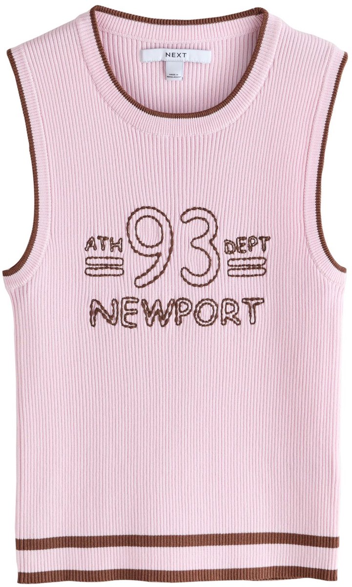 Next - Dames - Geribbeld hemdje met print - Roze