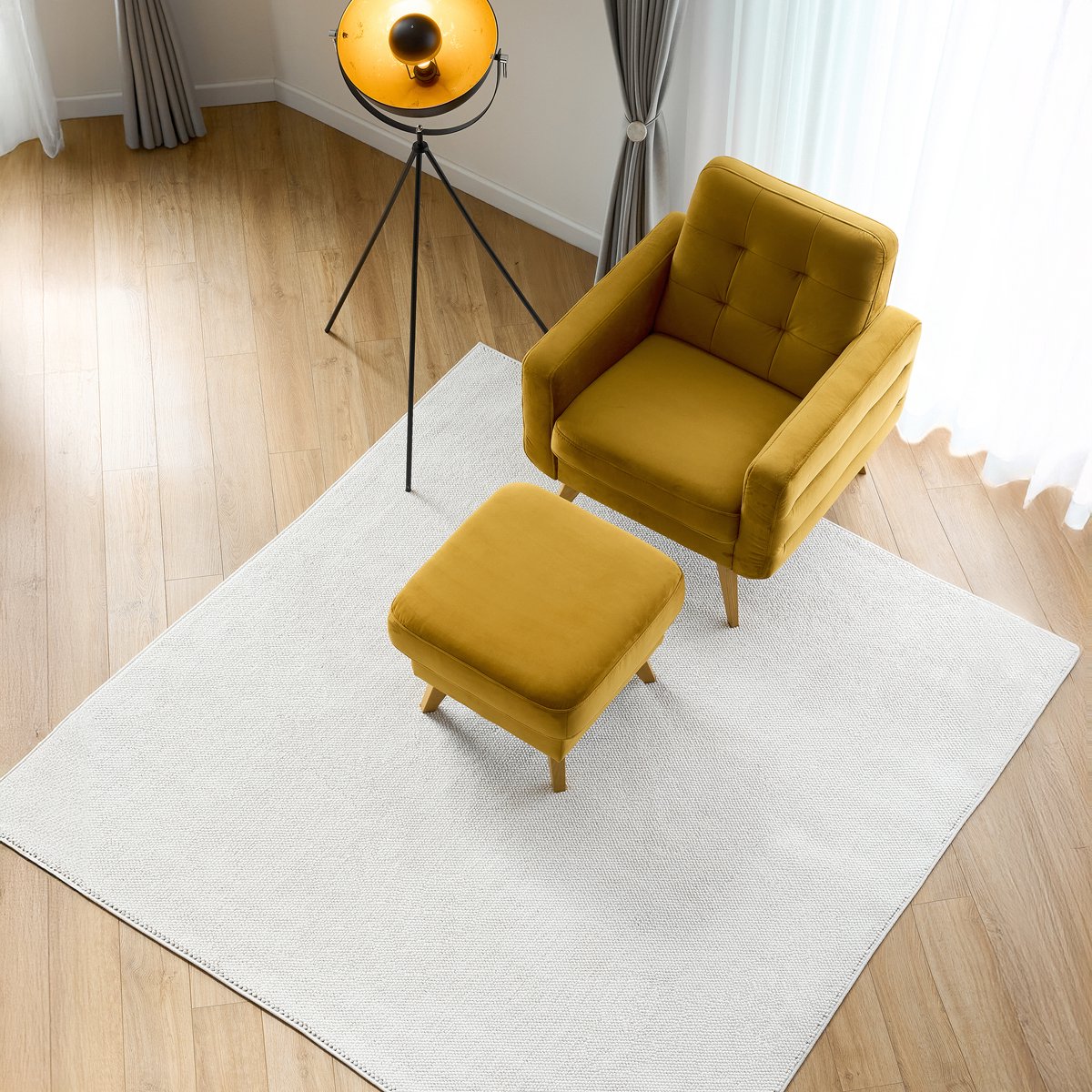Tapiso Agra Square Vloerkleed Creme Hoogpolig Zacht Vierkant Tapijt Woonkamer Maat- 200x20