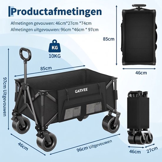 Archi Bolderkar - Strandkar met Wielen en Handvat - Bolderkar Opvouwbaar - 600D Oxford - Voor Strand, Tuin en Kamperen - Tot 100kg — afbeelding 3