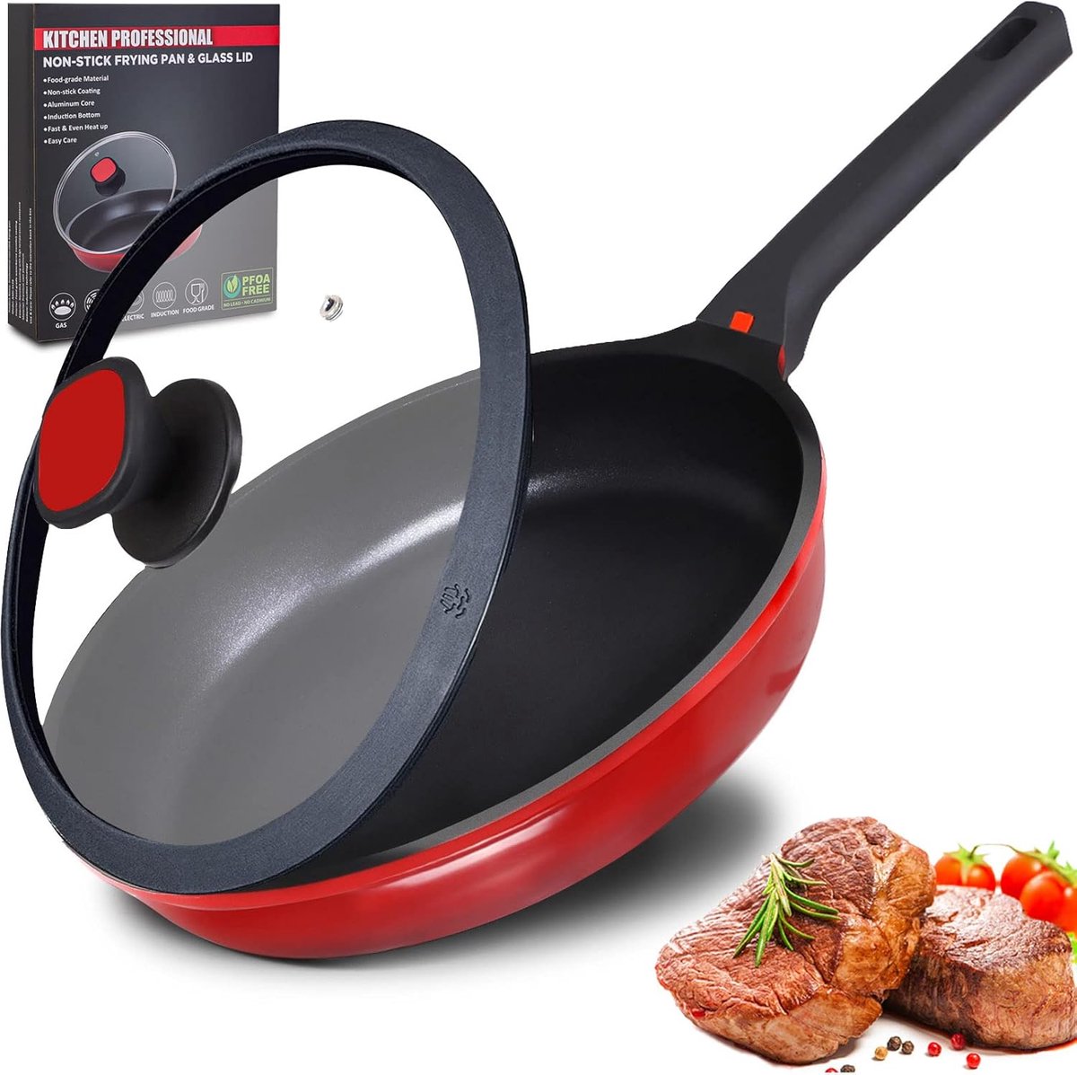 Koekenpan - Koekenpan - Koken - Antiaanbaklaag - 28 cm - Rood/Zwart
