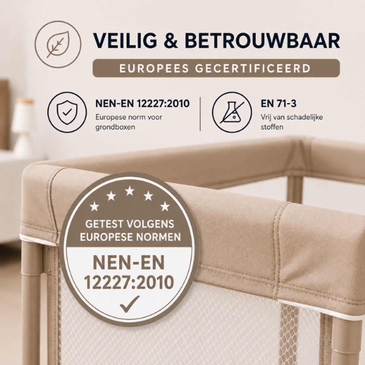 Broyari® Grondbox Baby 127x127 cm – Binnen 2 Seconden Inklapbaar – Inclusief Speelmat & 50 Speelballen – Opvouwbare Baby Speelbox – Kinderbox – Playpen – Beige – foto 4