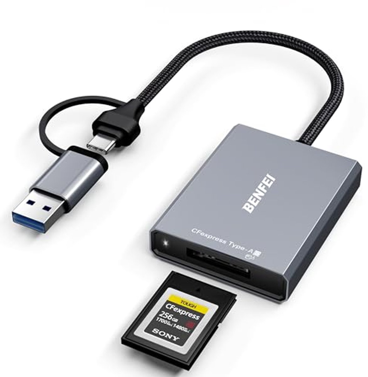 Kaartlezer - Adapter - Snelle Dataoverdracht - 2-in-1 Aansluiting - 10Gbps - Grijs