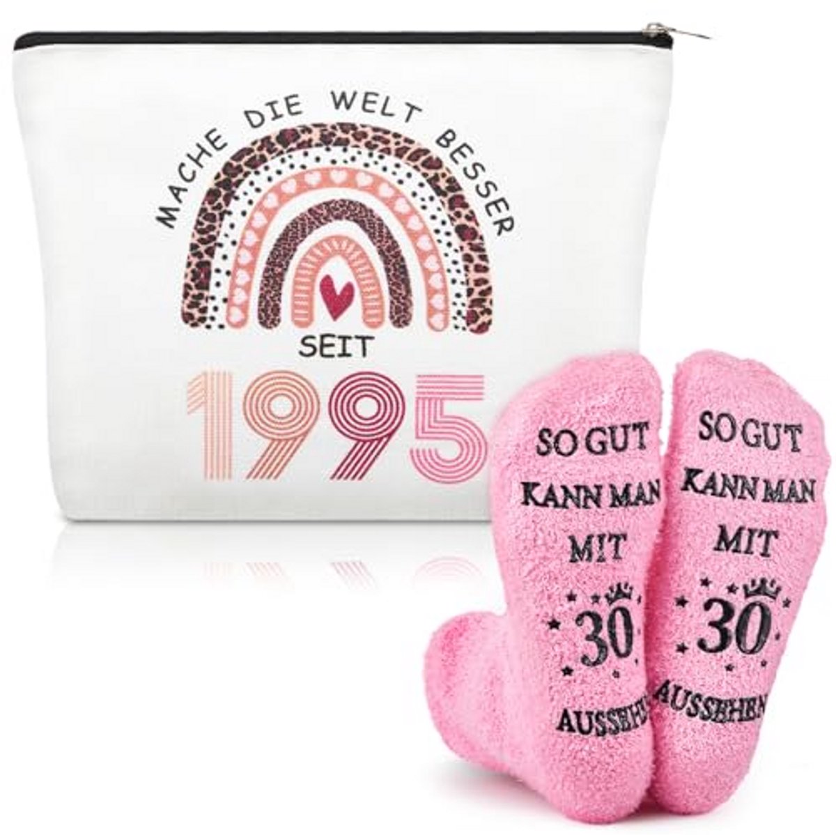 Verjaardagscadeaus Set - Cadeau voor haar - 30e Verjaardag Vieren - Met Grappige Tekst - Make-uptas 22cm - Luipaardprint