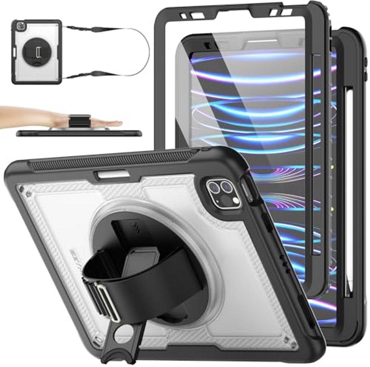 Tablethoes - Beschermhoes - Tabletbescherming - Met draagriem standaard - 11 inch - Helder Zwart