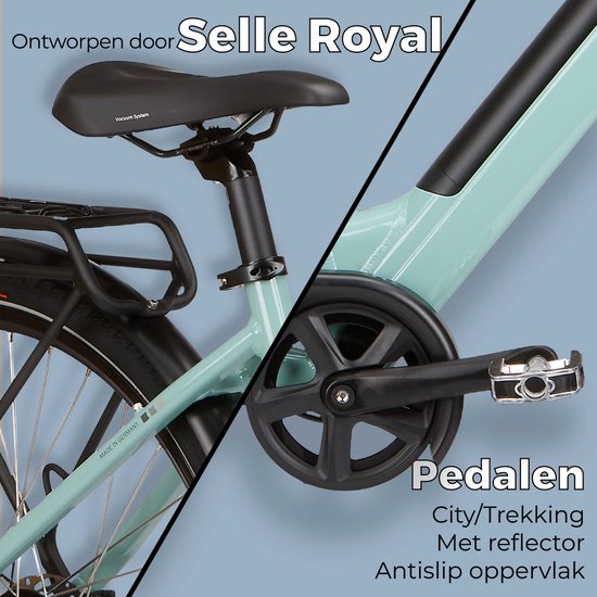 SAXXX Urbana elektrische stadsfiets - 28 inch –250W achterwielmotor–417Wh uitneembare lithiumaccu –tot 90 km actieradius –95% voorgemonteerd –Shimano 7 versnellingen –TEKTRO hydraulische schijfremmen– lage instap aluminium frame– glanzend licht cyaan van Saxxx — afbeelding 3