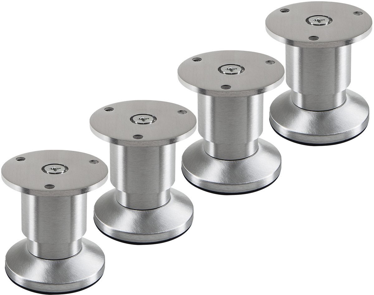 SOTECH 4 stuks meubelpoten TERRA hoogte 50 mm aluminium geborsteld hoogte verstelbaar tot max. 15 mm, belastbaar tot 250 kg/elke poot