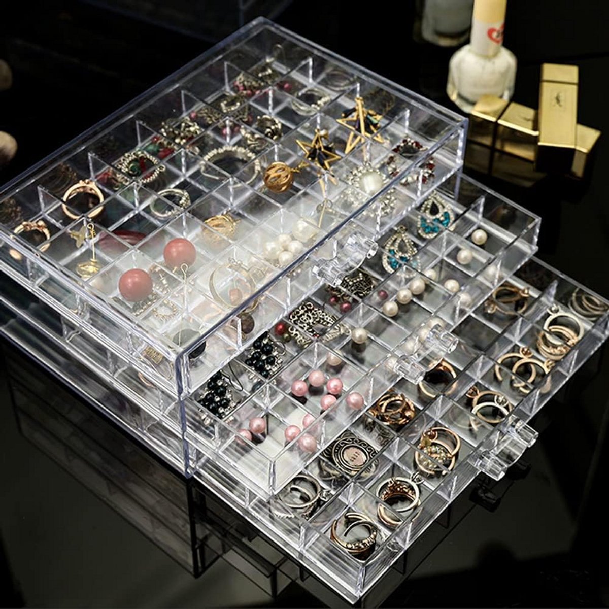 Oorbel Opbergdoos - Sieraden Organizer - Sieraden Opbergen - 3 Laden met 72 vakken
