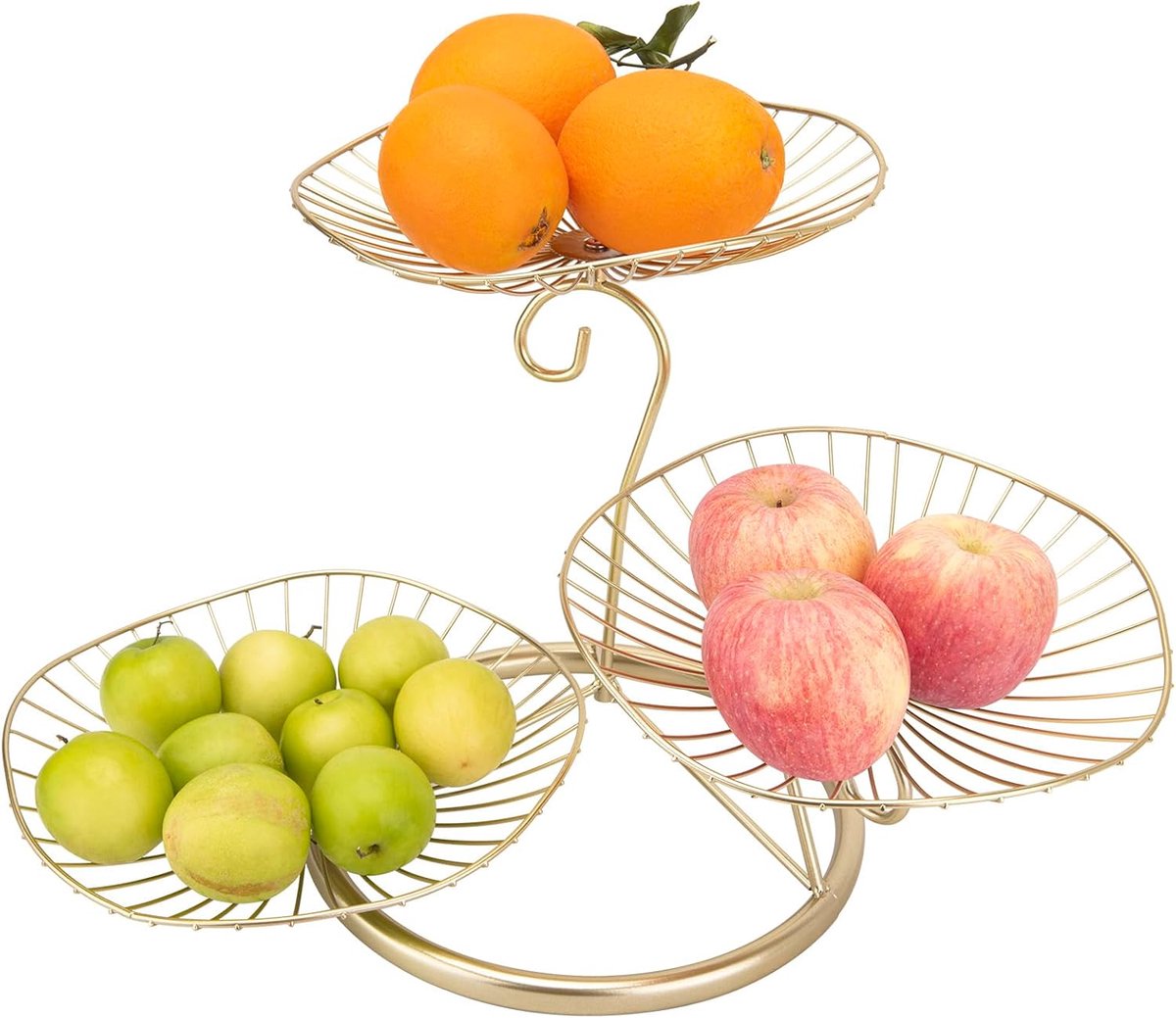 Decoratieve 3-Laags Fruitmand voor Aanrecht, Gouden Metalen Mand met Bananenhaak
