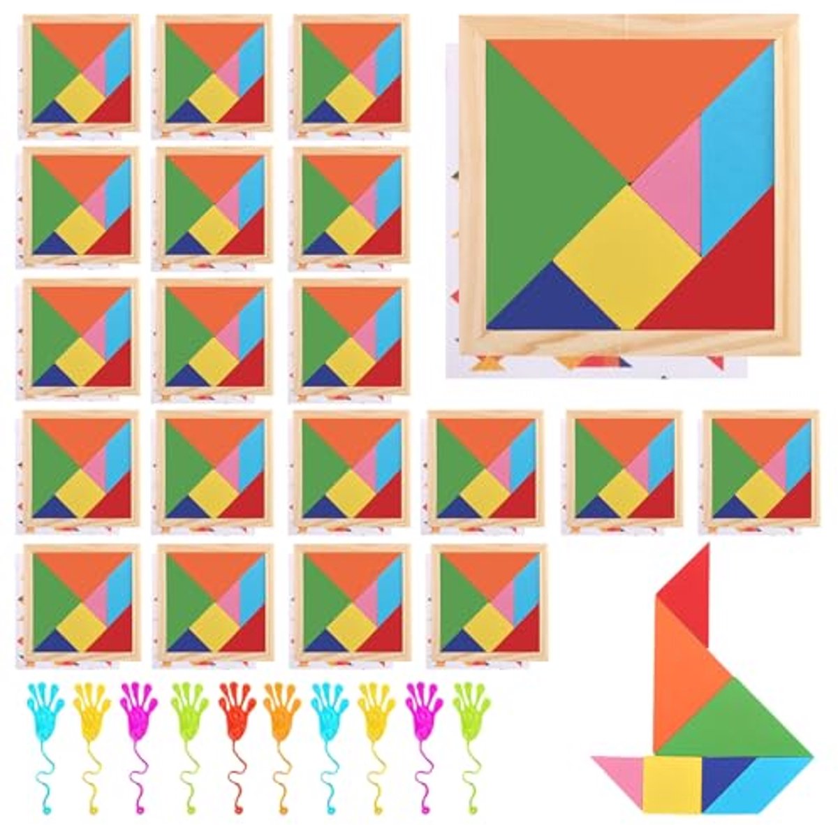 Houten Puzzel - Kinder Puzzel - Educatief Spel - Inclusief Plakhanden - 20 Stuks - Multicolor