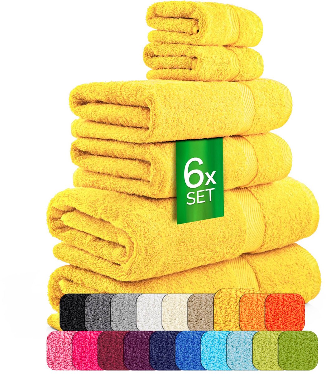 etérea Carli handdoekenset 6-delig – geel – 100% katoen – 500 g/m² – OEKO-TEX Made in Green