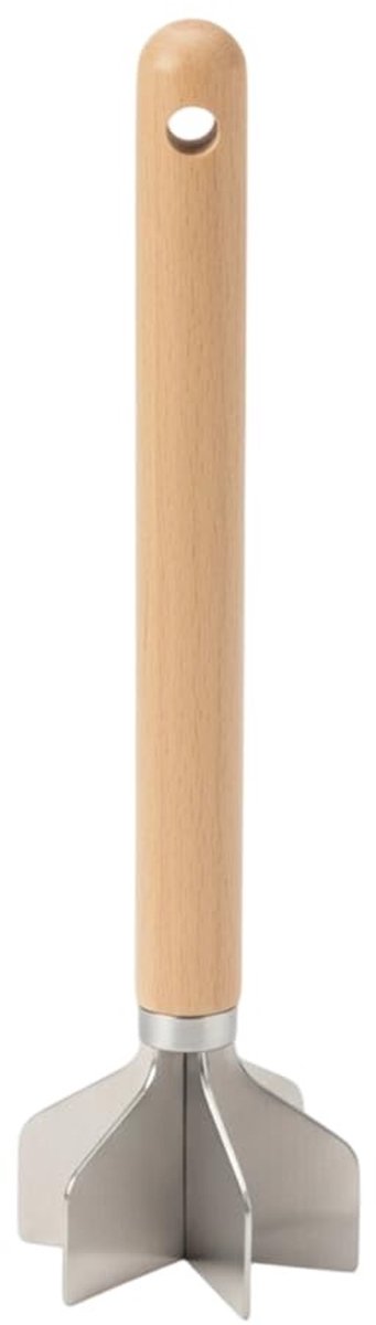 Dailygoods- Vleesmolen 6-blad roestvrij staal - Gehaktverdeler - Aardappelstamper - Houten handvat - 28 cm lang - Ergonomisch ontwerp - Vleesvermaler