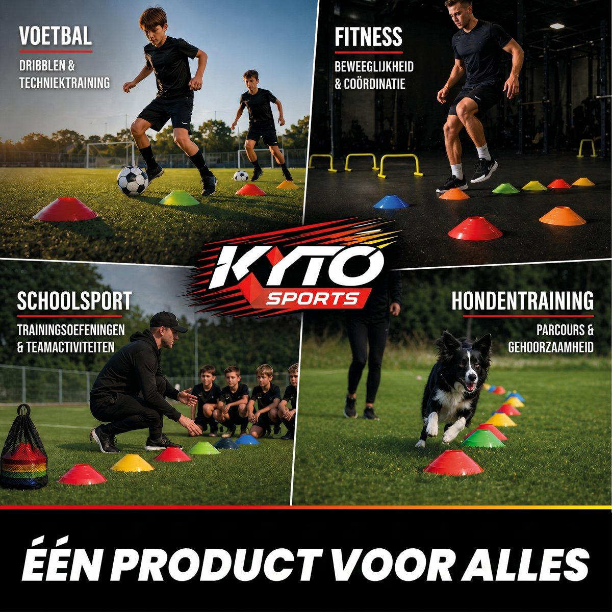 Kyto Sports Voetbal Trainingsset 3-delig – Rebounder 100x100 cm, 50 Markeerhoedjes & Coördinatieladder 6 m – Voor Voetbaltechniek, Agility, Snelheid, Footwork en Conditie — cadeau in Sport & Outdoor - foto 6