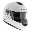 Casque modulable blanc LS2, vue de côté. Visière teintée, logos LS2 noirs.