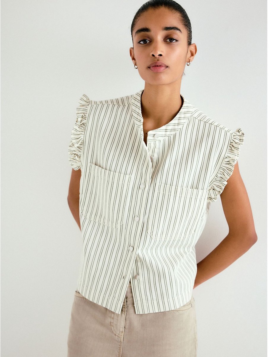 Next - Dames - Denimvest met ruchesmouwen - Wit