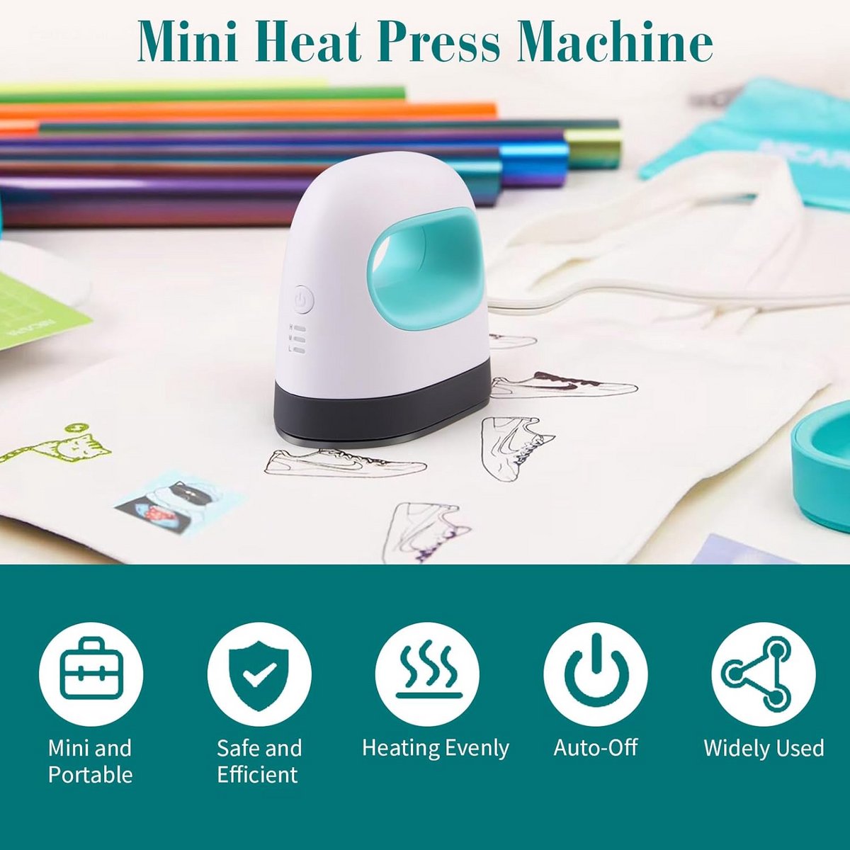 Mini warmtepers - Draagbare drukmachine - T-shirts personaliseren - 3 verwarmingsinstellingen - Compact formaat - Groen