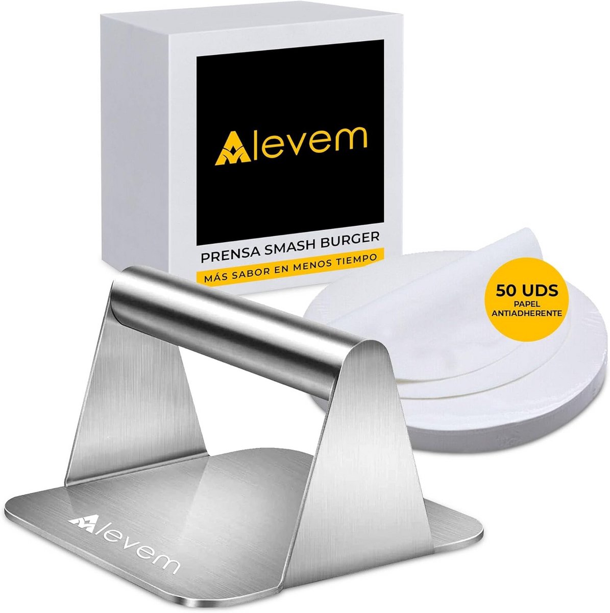 Burgerpers RVS - Vleesmolen Keuken - Perfecte Burgers Maken - Inclusief 50 Vellen - 14 x 13.7 cm - Zilver