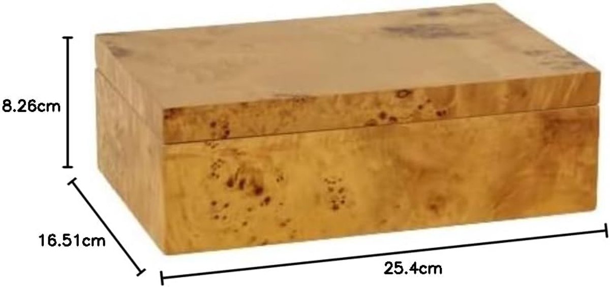 Houten Sieradenkist - Opbergdoos Decoratie - Sieraden Opbergen - Natuurlijk Burlhout Patroon - 25 cm Groot - Zwart Goud