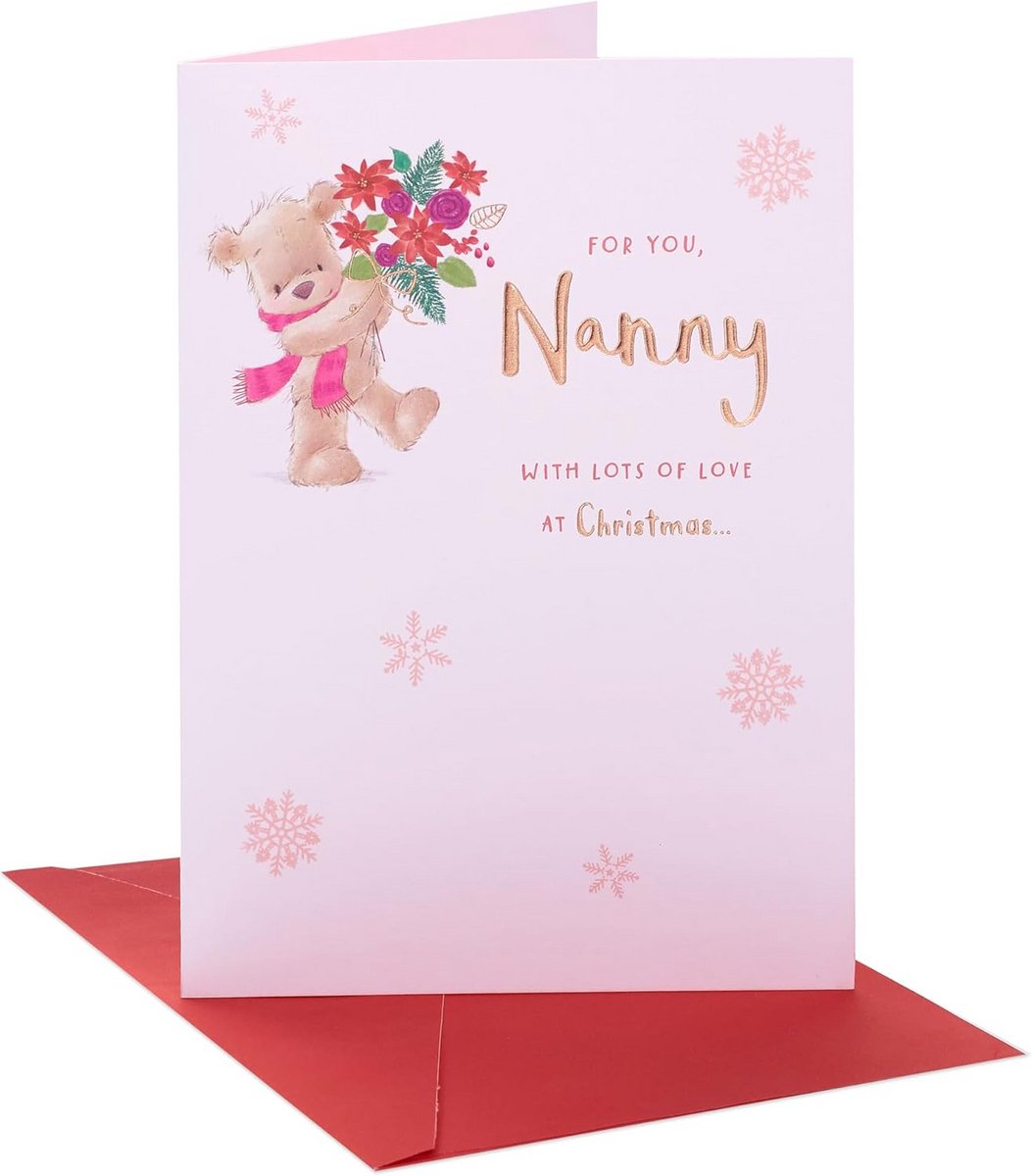 Kerstkaart Nanny - Cadeaukaart Liefde - Kerstwensen Sturen - Roségouden Folie - 15 x 15 cm - Bruin