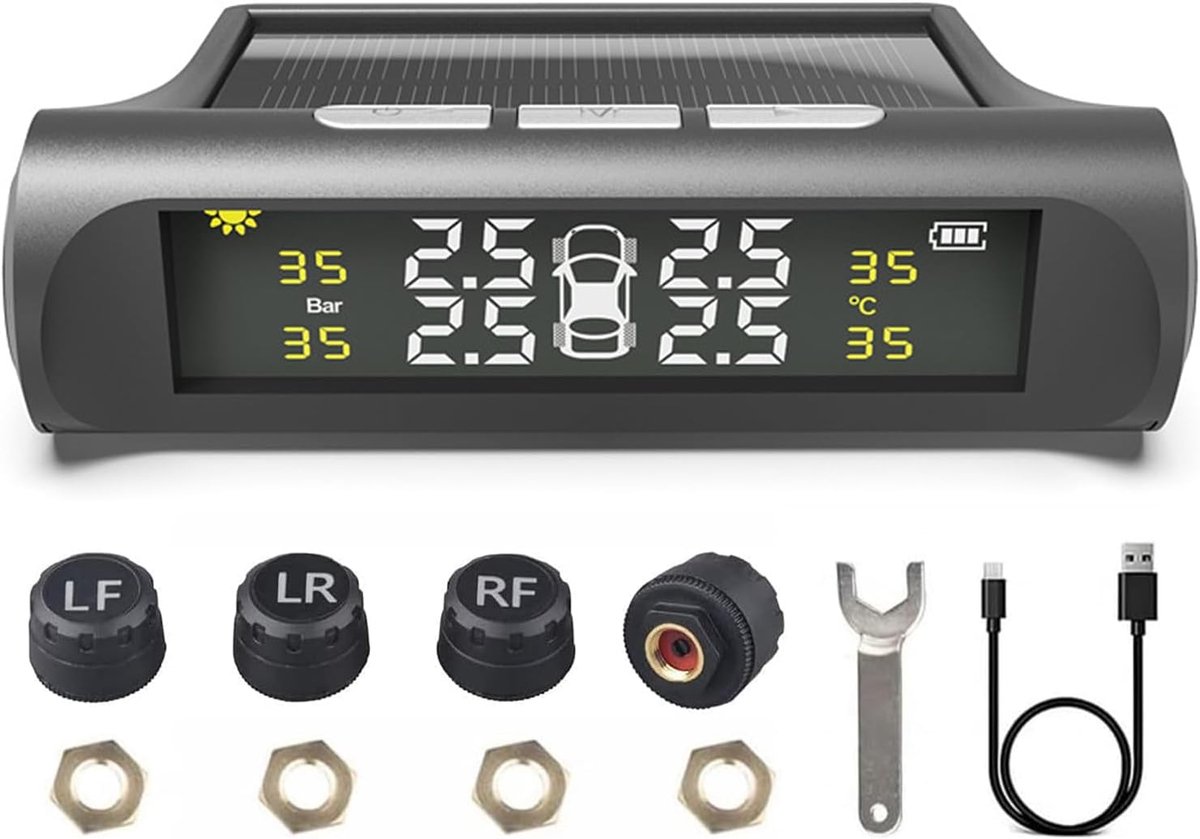 TPMS Tyre Pressure Monitoring System - Waterproof Solar Tire Pressure Monitor for Vehicles and Motorhomes