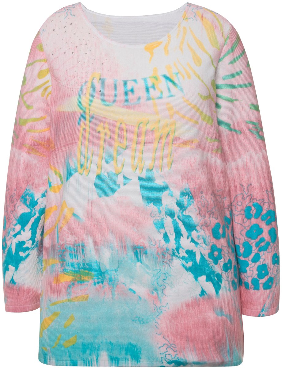 MIAMODA - Dames - Trui all-over print ronde hals lange mouwen - Roze - Maat 44