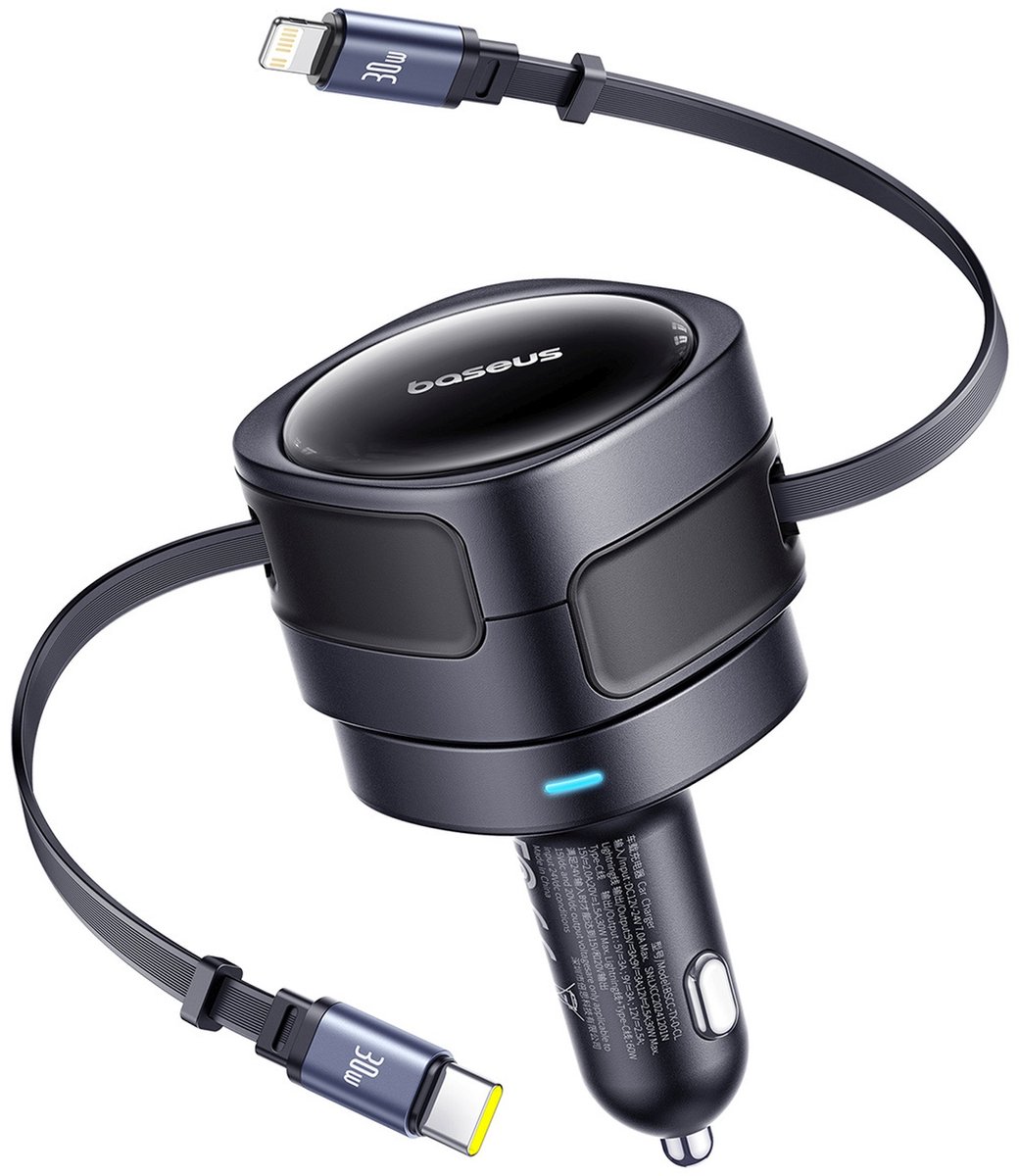 Baseus Autolader Voor Telefoons Usb-C Lightning 60W