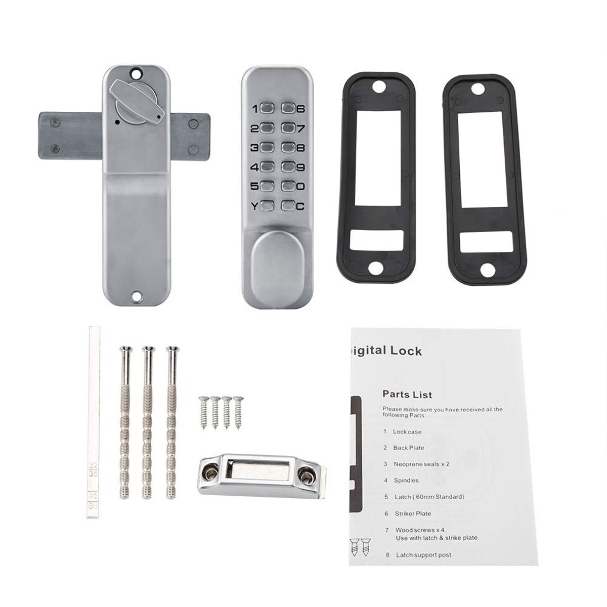 Dailygoods- Codeslot 1- tot 11-cijferige code-combinatie - Zinklegering - Glanzend chroom - Geschikt voor deurdikte 10-65 mm - Inclusief installatieaccessoires - Veiligheidsoplossing voor binnendeuren - Digitale Deurvergrendeling