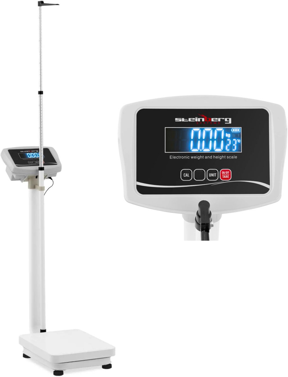 Weegschaal - voor lengte en gewicht - RVS - 180 kg - Steinberg Systems