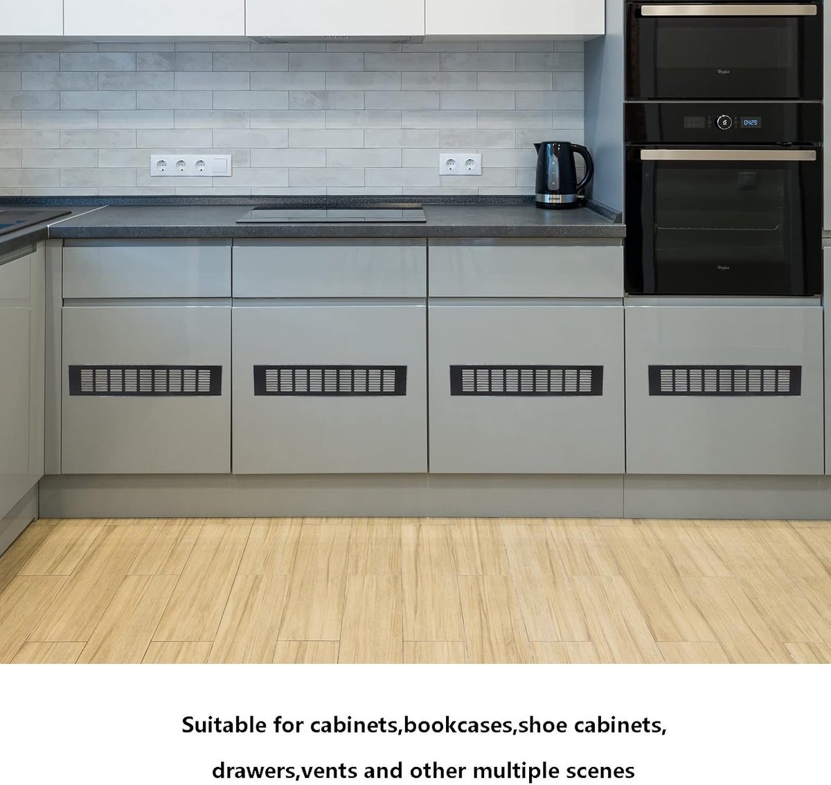 Ventilatierooster Set - Louvered Grill - Luchtstroom Verbeteren - Corrosiebestendig Aluminium - 80x300mm - Zwart
