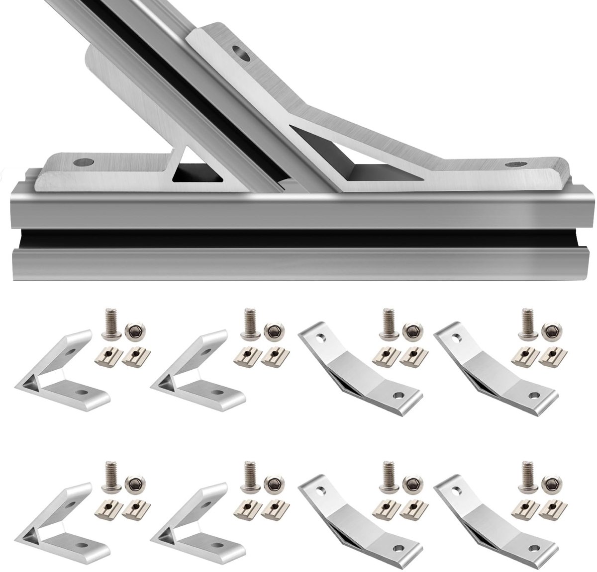 Dailygoods- Hoekbeugel 8 Stuks 45/135 Graden - Aluminium Extrusie - T-Sleuf/V-Sleuf Accessoires - Schroeven/Moeren - 3D Printer Accessoires - Zilver - Hoekverbinder