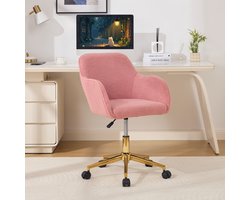 MIVRAY Bureaustoel - Verstelbaar 360 Graden Draaibaar Met Zachte - Voor Thuiswerk En Kantoor - 58 x 58 x 86 cm - Teddy Bekleding - Roze