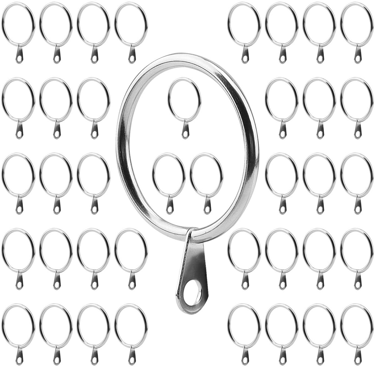 Dailygoods- Gordijnringen 50 Stuks - 30 mm Zilver - Metalen Gordijnringen - Voor Douchegordijnen - Eenvoudige Montage - Glad Interieur - Gordijnroede Ringen