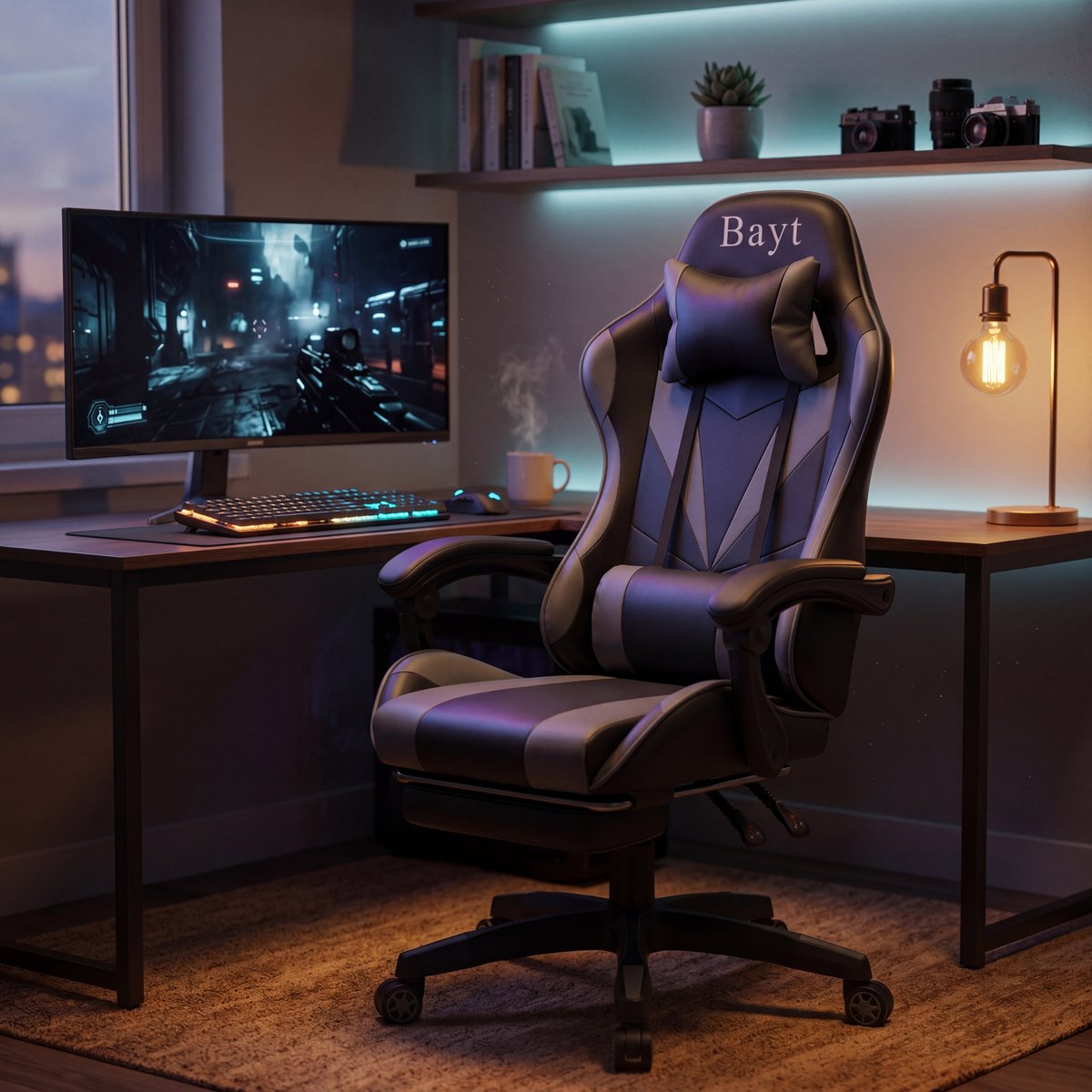 Bayt Gamestoel - Gaming Chair - Gamingstoel - Ergonomische Bureaustoel - Verstelbaar - Zwart en Grijs – foto 5