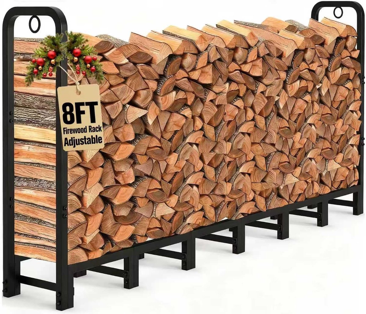 Brandhout Rek - Hout Opslag - Buiten Haard - Roestbestendig Staal - 2.4 Meter - Zwart