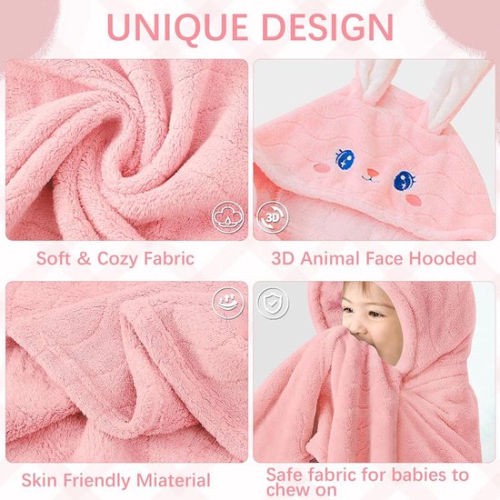 Baby Badhanddoek met Capuchon 80x120 cm - Ultrazachte Kinderhanddoek met Dierenprint - Dikke Koraalfleece — afbeelding 5