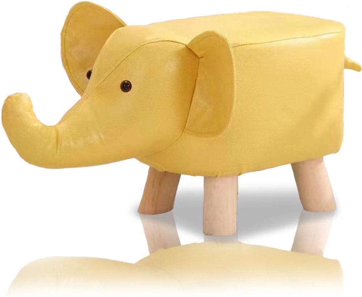 Olifant Voetenbankje - Krukje Dierenvorm - Kinderkamer Decoratie - Krasbestendig Houten Frame - 22 x 30 x 28 cm - Mosterd