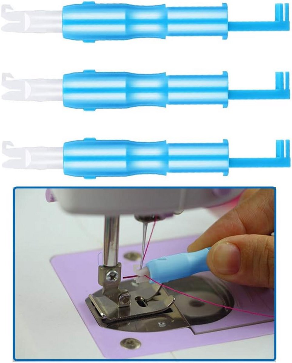 Naaldinrijger - Naaihulp - Naaien - Dubbele functie - 3 stuks - Blauw