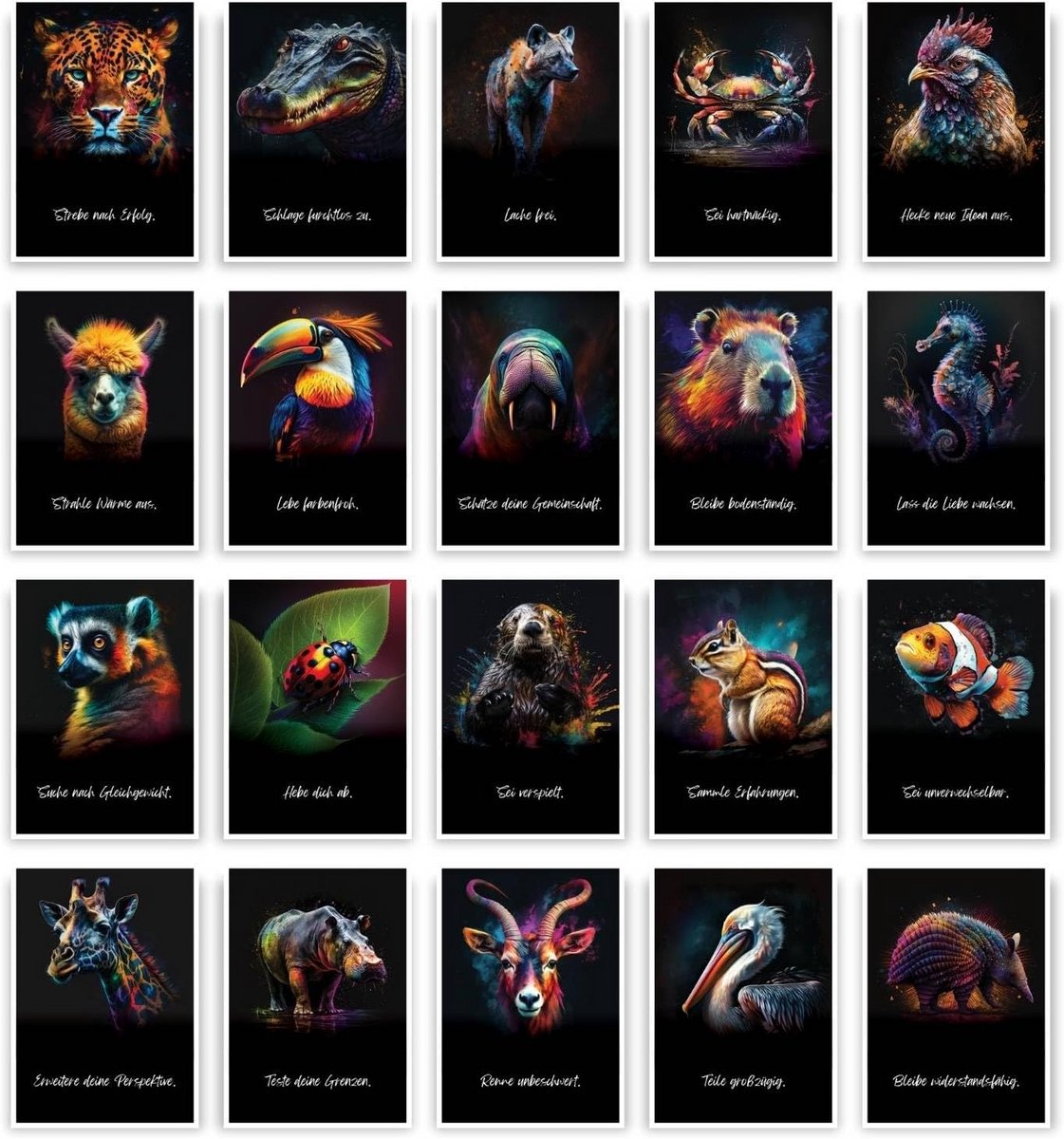 Motivatiekaarten - Spreuken kaarten - Dagelijkse inspiratie - Dierenwijsheid - 44 stuks - Meerdere kleuren