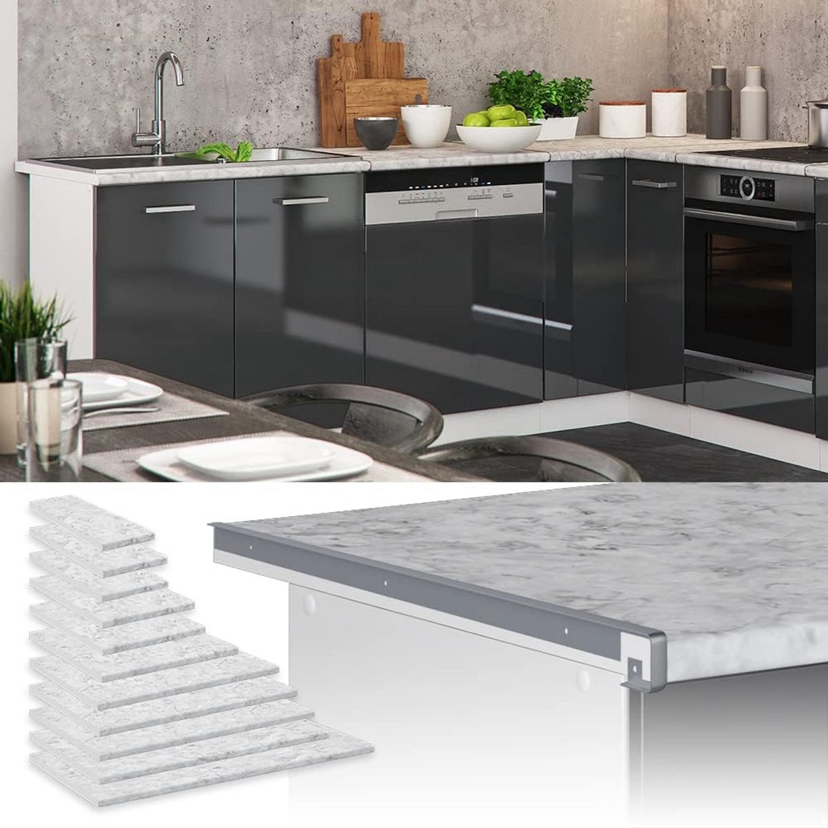 Keukenwerkblad - Aanrechtblad - Keuken Upgrade - Onderhoudsvriendelijk - 100 cm - Wit Marmer