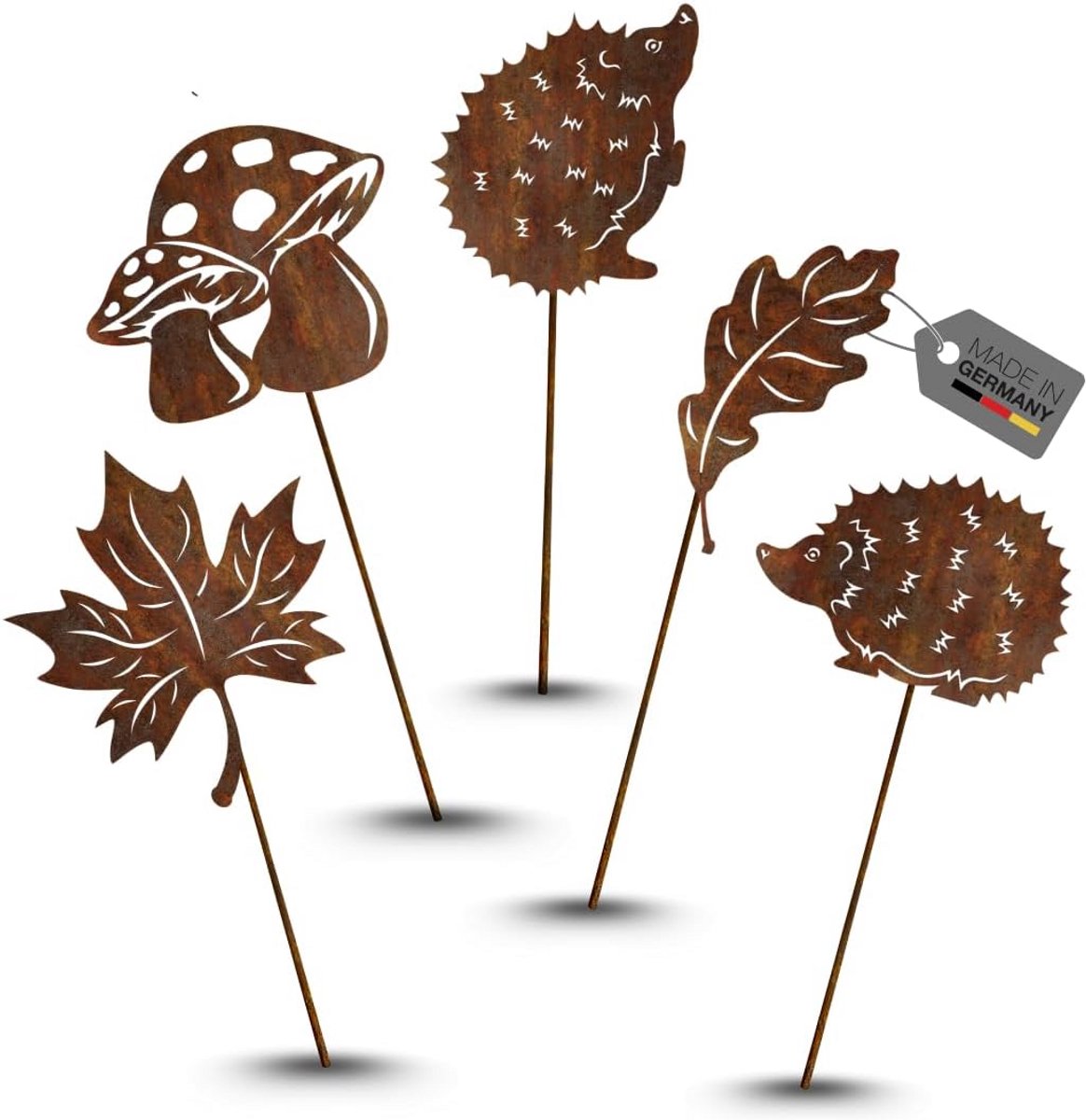 Tuinstekers Roestfiguur Set - Herfstdecoratie Figuren - Tuin Aankleden - Echte Roest Patina - 40-45 cm Hoog - Roestbruin